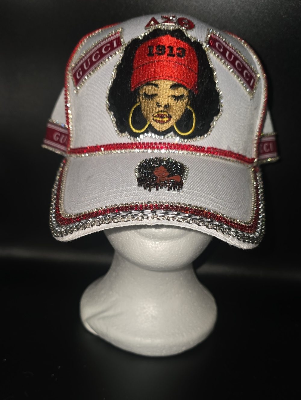 Delta SIgma Theta White Baseball Cap With Rhinestones And Bling